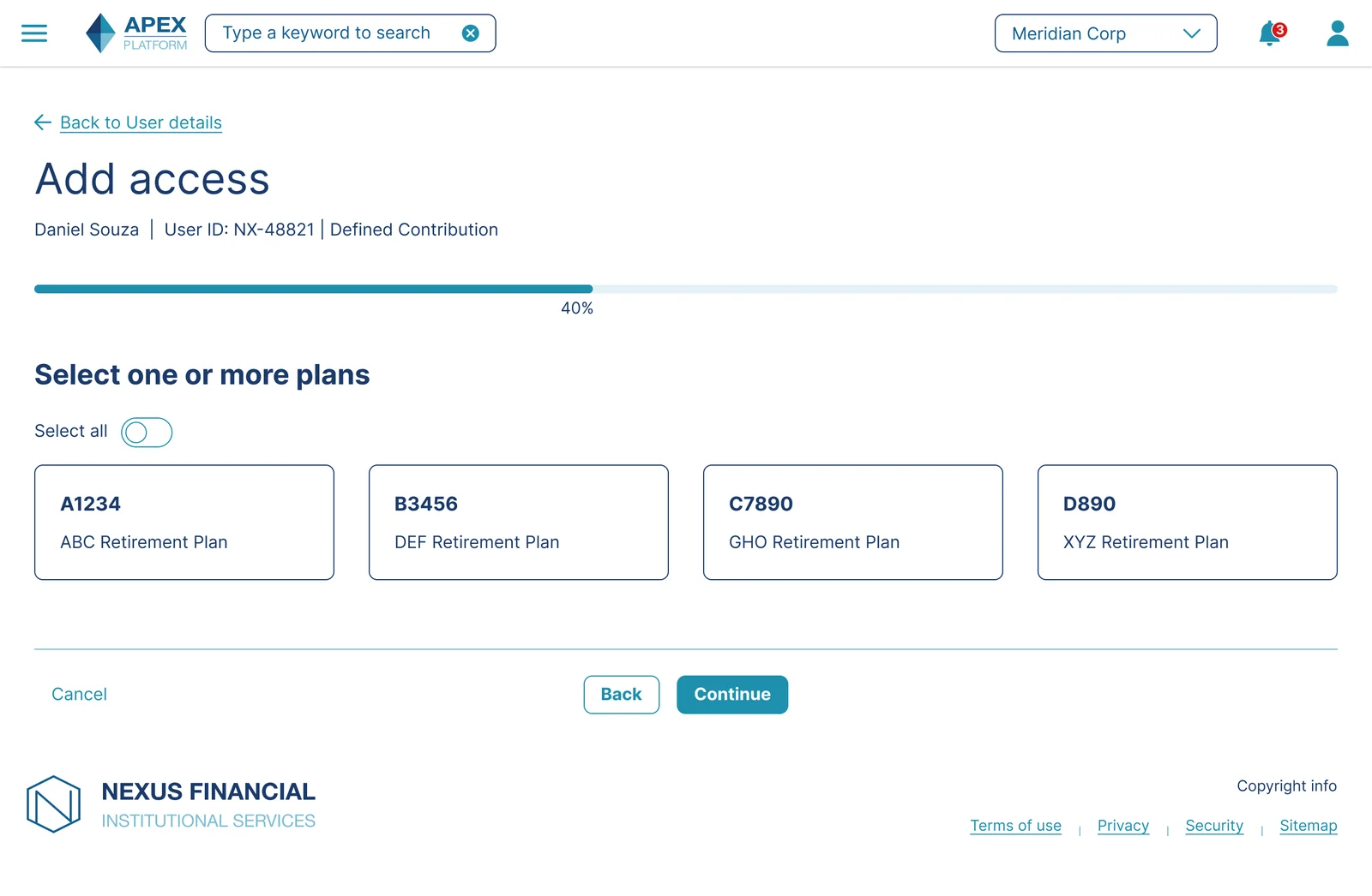 Plan selection, empty state
